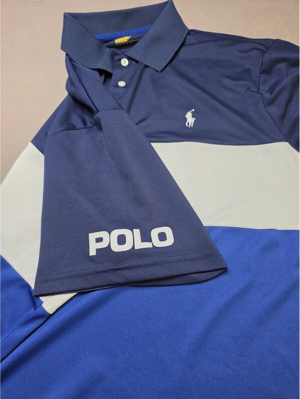 Polo Ralph Lauren Performance Men’s XL Colorblock Golf Polo Shirt Blue White